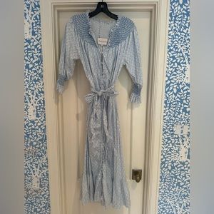 Dondolo, Phoebe Button Down Midi Dress,  Blue Floral Stripe,  Size Small